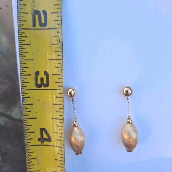 Vintage 14k Gold Brushed Satin Dangle Drop Chain Earrings - Picture 2 of 5